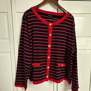 EUC Talbots Red and Navy  Striped Cardigan - Size 3X